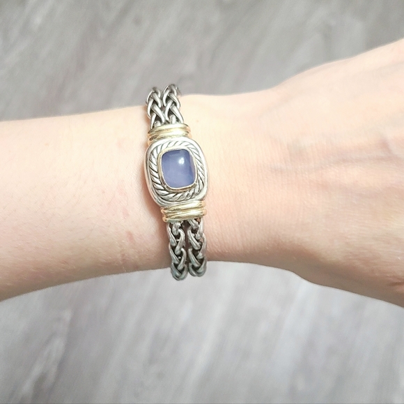 David Yurman Large Albion Double Wheat Chain Bracelet With Chalcedony And Gold - Picture 10 of 12